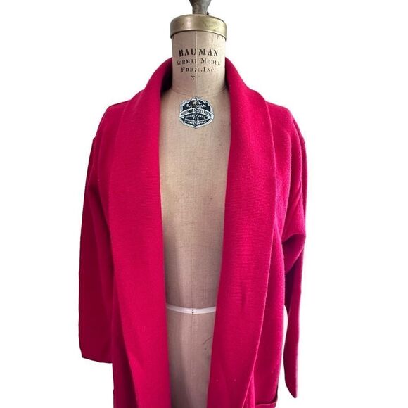 Vintage 70s Lanerossi Red Edge to edge knitted long line jacket cardigan Large - Picture 1 of 12